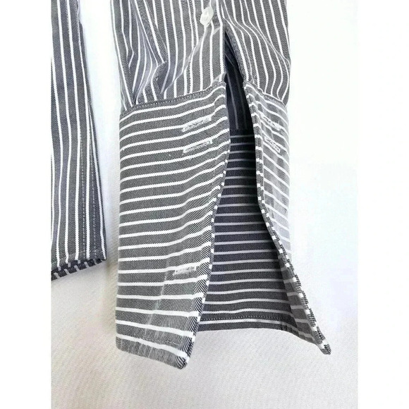 Tasso Elba Regular Non Iron Large 16 34-35 Gray White Collar Stripe French Cuff - Picture 6 of 12